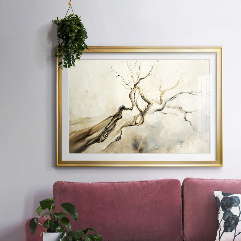 Branches torsadées, cadre encadré, biseauté mat et verre, Or, H 15 po x l 21 po x P 1,5 po