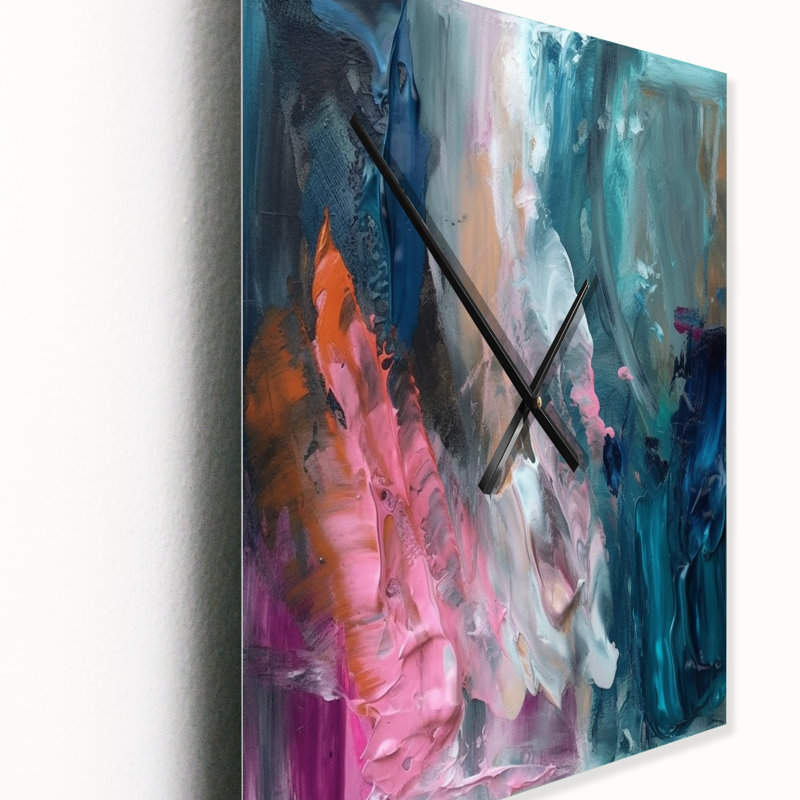 Horloge murale moderne abstrait bleu et rose, H 32 po x l 24 po x P 1 po