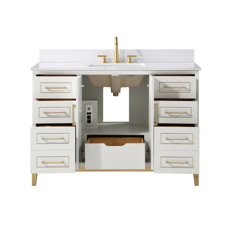 Gracie 48'' W Single Vanity, White Quartz, Satin White (Cream White)