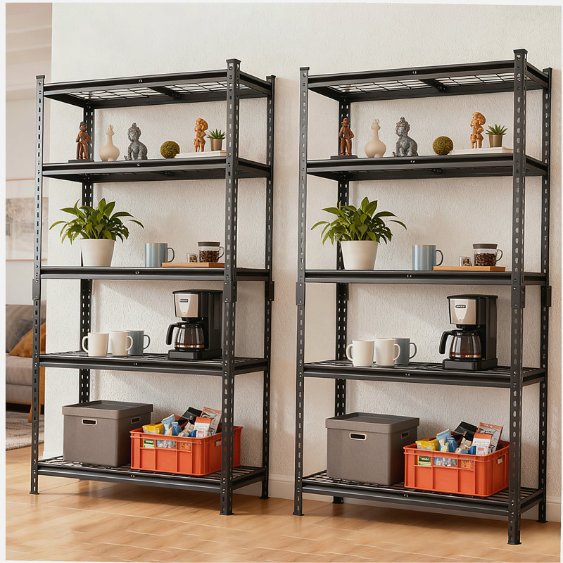 Ensemble de 2 tablettes de rangement à 5 niveaux, étagères de garage robustes, étagères réglables, tablette en acier, assemblage sans boulon, pour garage, remise, noir