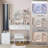 Full Body Mirror Cabinet + Round Mirror LED Vanity Table + Cushioned Stool, 17" diameter LED Mirror, Touch Control, 3-color, Brightness adjustable, Large Desktop, Multi-layer High Capacity Storage