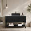 Ensemble de meuble-lavabo et de meuble-lavabo autoportant avec 3 portes et 3 tablettes ouvertes TULIO, lavabo rectangulaire en céramique noire et comptoir en pierre frittée blanc de Carrare, noir (nouveau SKU)-1024387895