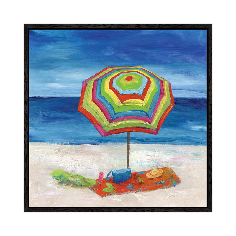Bright Beach Umbrella II by Nan - Painting on Canvas, 45.72 cm H x 45.72 cm W, Black Framed