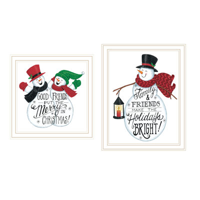 Trendy Decor 4U 2- Piece Vignette Good Friends Snowman White Framed Wall Art For Living Room, Bedroom Wall Art Print For Home Decor By Deb Strain