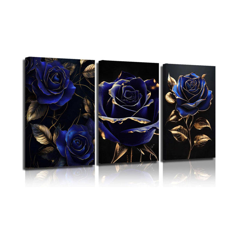 3 Piece Wrapped Canvas Print, Blue