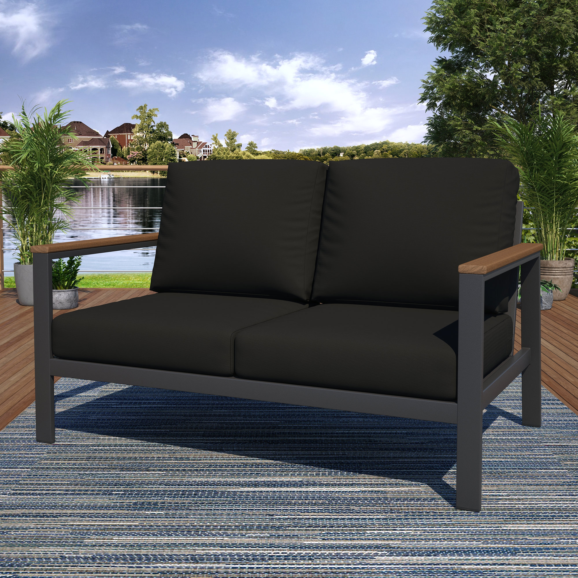 Townsend Loveseat with Sunbrella Cushion, Brown, Canvas Black Sunbrella® Canvas