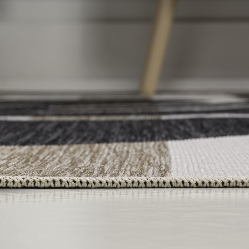 Colgin Classic Beach Stripe and Monstera Leaf Black/Beige Indoor/Outdoor Rug, Rectangle 7'10" x 10'