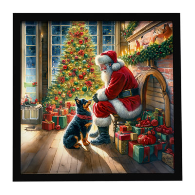 Lancashire Heeler and Santa Claus, reproduction d'art encadrée
