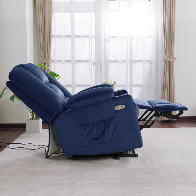Power Lift Recliner Chair with Massage and Heat, Fabric, Navy Blue