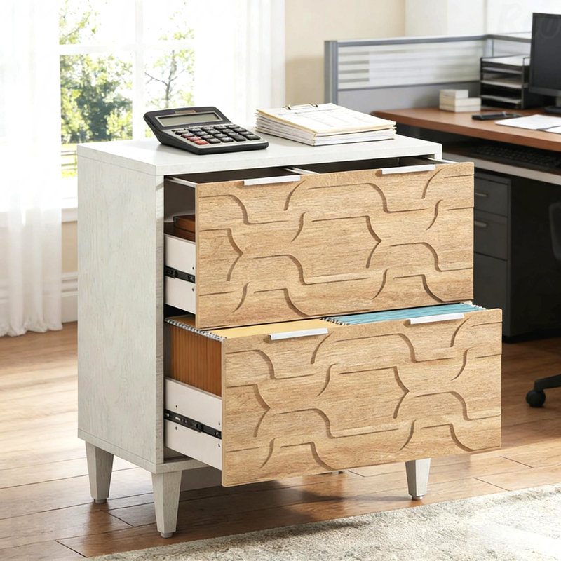 Classeur en bois avec classeur et tiroir, Blanc