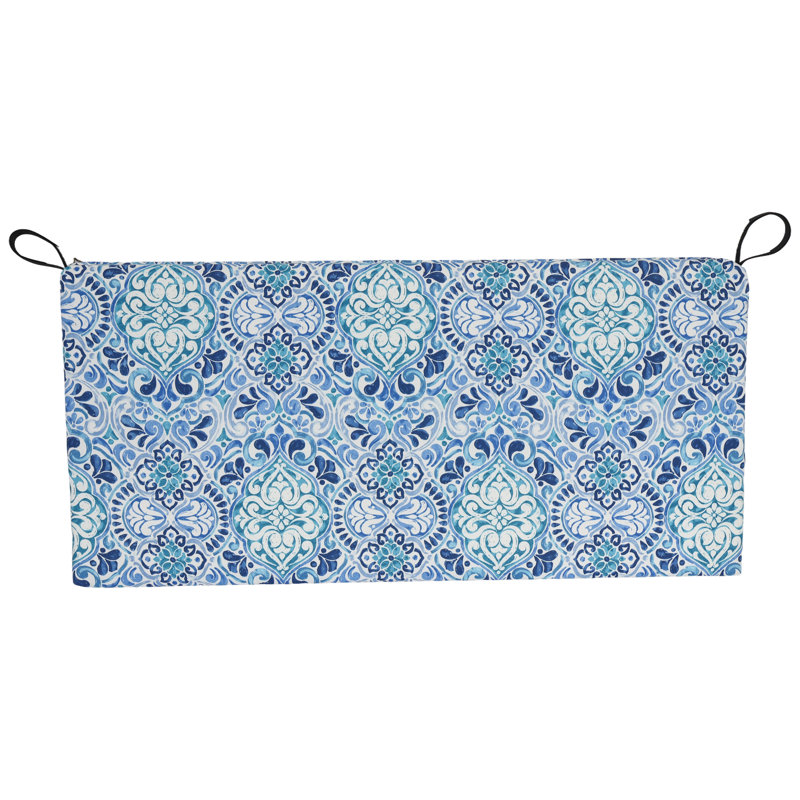 Outdoor Loveseat Cushion, White/Blue/Fiorella Baltic Moroccan, 40" W x 19" D