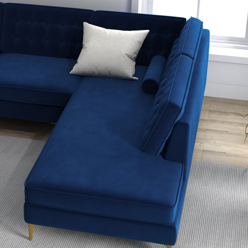 Addilynn Velvet L-Shaped Sectional, Blue, Right Hand Facing