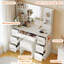 Meuble-lavabo avec miroir et lumières Meuble-lavabo avec chaise Prise de courant Sèche-cheveux à sept tiroirs Trois modes d'éclairage Lumineux coiffeuse réglable Couleur blanche pour la chambre à coucher
