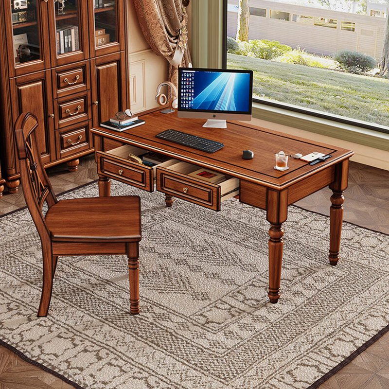 Ensemble de bureau et de chaises de style américain exquis, Brun