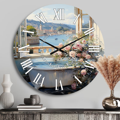 French Bathroom - Floral White Face Wall Clock