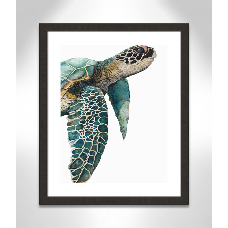 Grande tortue de mer - reproduction de cadre photo, H 26 po x l 22 po x P 2 po, Encadrement espresso foncé