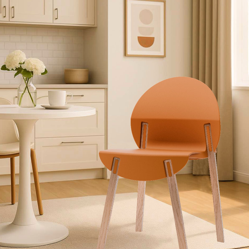 4 Indoor Tropical Orange Chairs, Red Oak Legs, Polypropylene Seat, Waterproof Scratch-, Solid Reinforced Joints, Floor-Protective Pads, Ergonomic Thickened Edge, Modern Two-Tone Design, , Quick