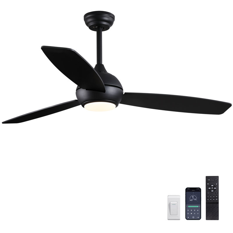 Ventilateur de plafond 52 po avec lumières DEL et télécommande, Noir, Noir