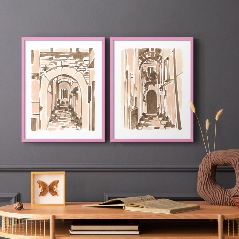 Blush Architecture Study III - reproduction encadrée de qualité supérieure - prête à être accrochée - aucun clou requis - aucun clou requis