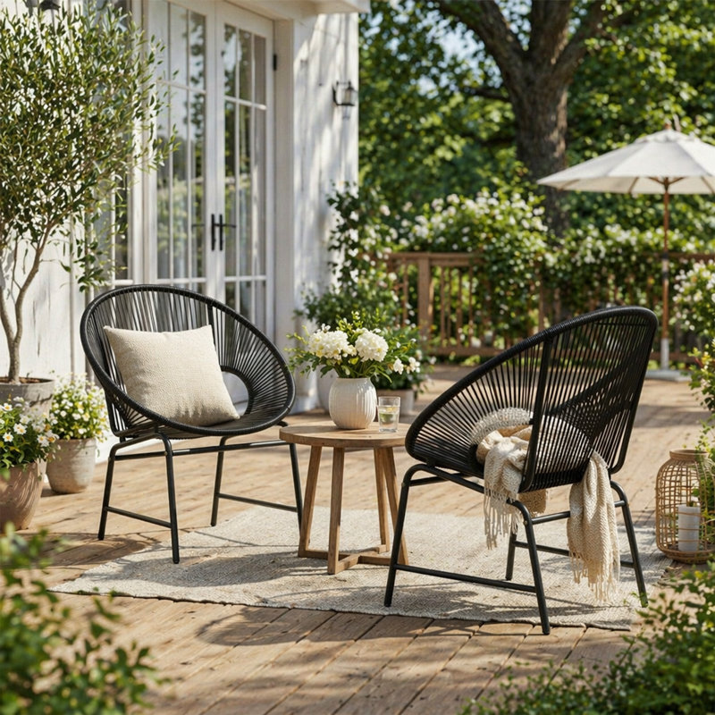 Ensemble de chaises de patio en osier, Black