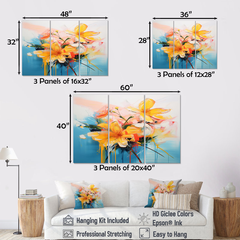 Ensemble de salon Piersten - Buttercups Wall Art, Toile tendue, H 32 po x l 48 po x P 1 po