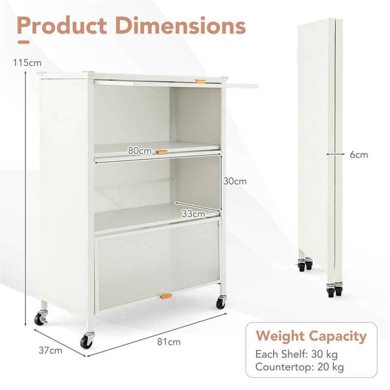 4-Tier Kitchen Bakers Rack with Flip Doors on Lockable Universal Wheels