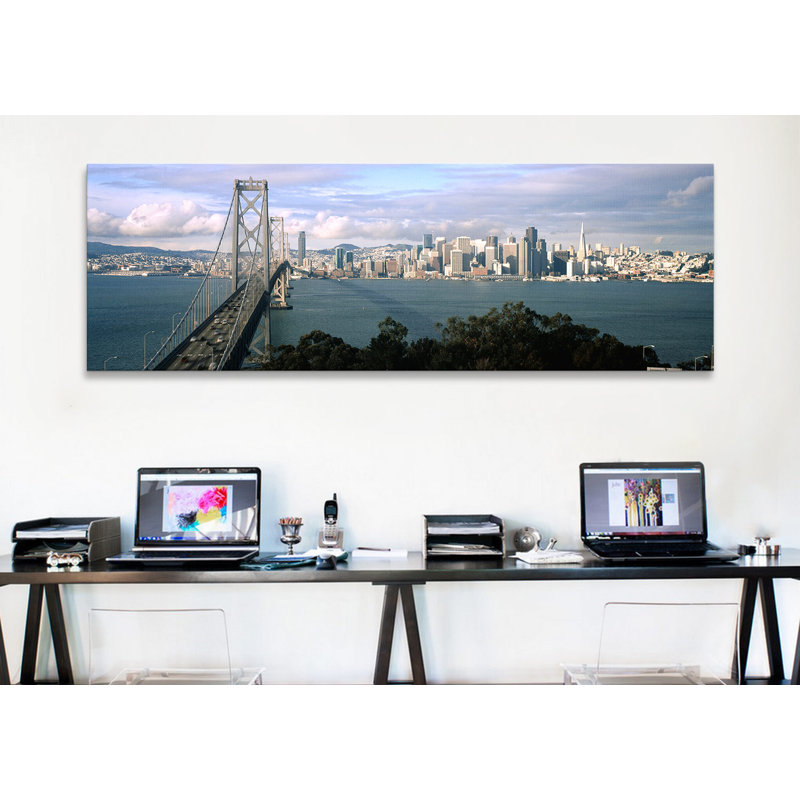 Panoramic Bay Bridge in San Francisco, California Photographic Print on Canvas, 12" H x 36" W x 1.5" D