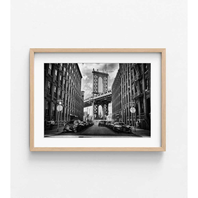 Photo de pont urbain noir et blanc: reproduction d'art encadrée, Impression encadrée avec passe-partout, Tanné