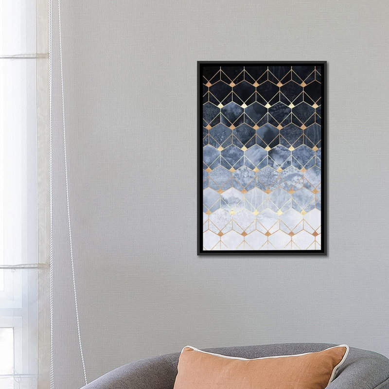 «Blue Hexagons And Diamonds» par Elisabeth Fredriksson - impression sur toile tendue, H 26 po x l 18 po x P 1,5 po