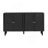 Four-Door Sideboard with Wavy Pattern Doors, Cylindrical Legs, and Sleek Metal Handles