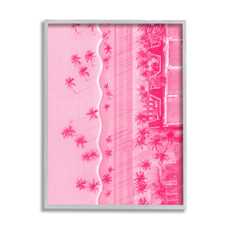 Paysage aérien tropical rose, impression sur bois, H 14 po x l 11 po x P 1,5 po, Estampe numérique Farmhouse
