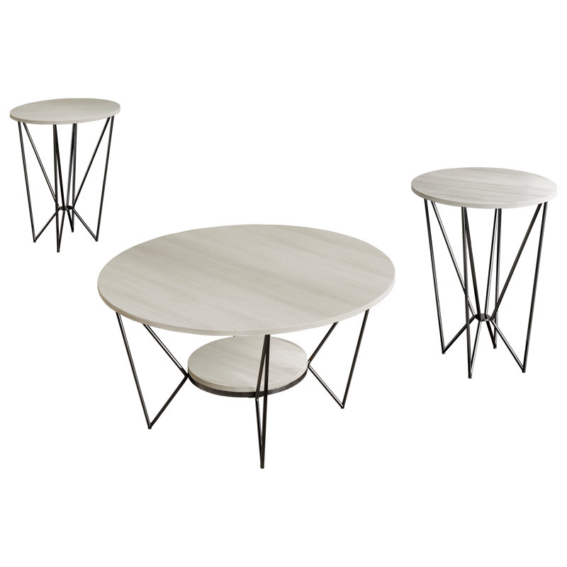 ENSEMBLE DE TABLE DE CAFÉ EN MÉTAL 3 PCS EN GRIS CLAIR, Light Grey