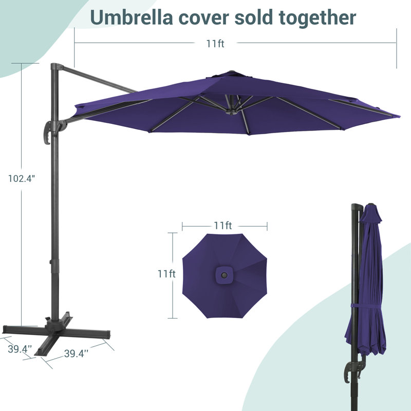 Parasol en porte-à-faux 11 pi Akevia, Bleu foncé