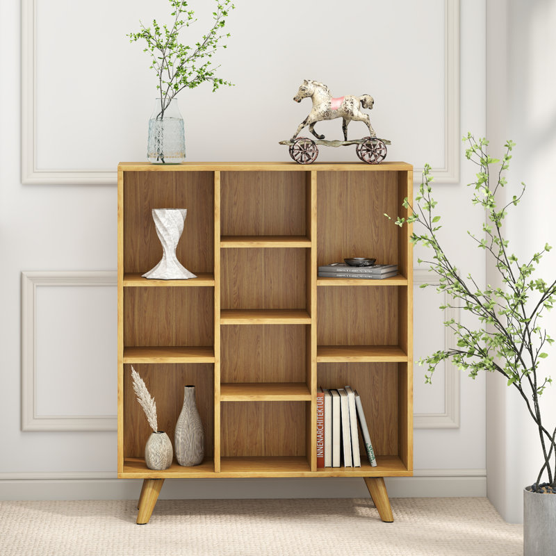 Louise 10 Cubes Storage Bookcase For Living Room, Bedroom, Office, 4 Shelves (38.78"H x 31.89"W x 9.45"D), Oak