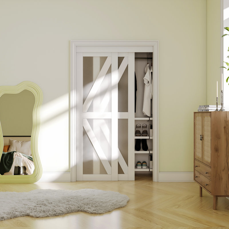 Portes coulissantes pré-finies en bois manufacturé en verre K avec ensemble de quincaillerie, 48 po x 80 po