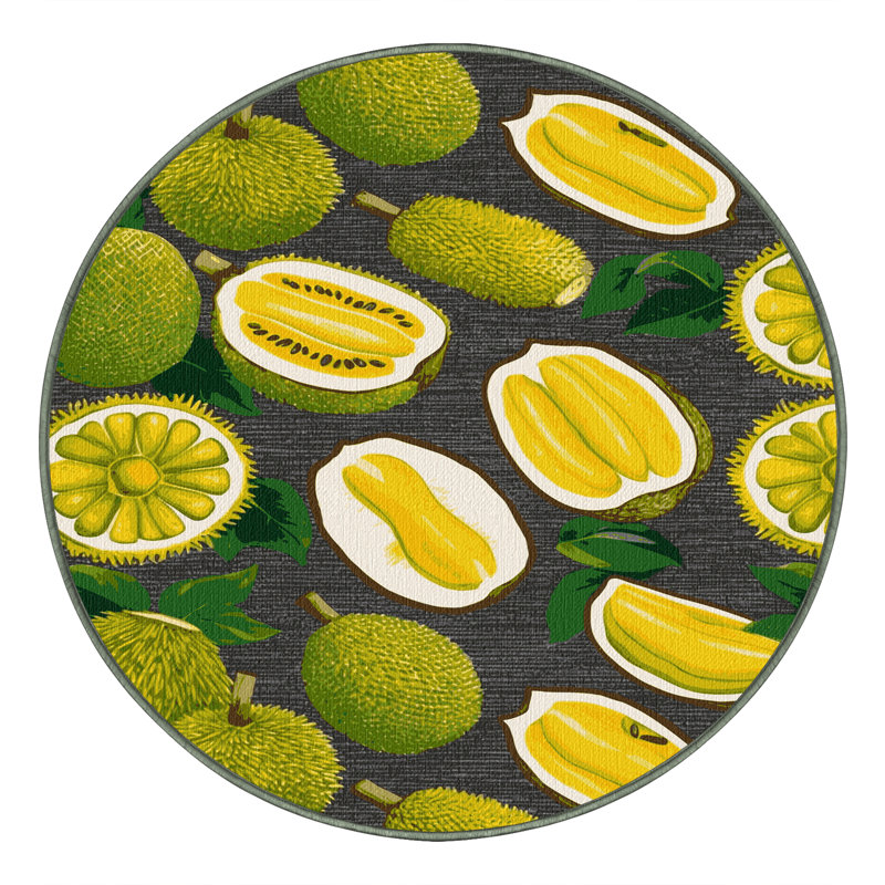 Washable Jackfruit Fruits Area Rug, Round 4'