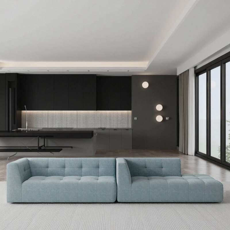 Canapé modulaire en chenille 112,2 po, Chenille gris-bleu
