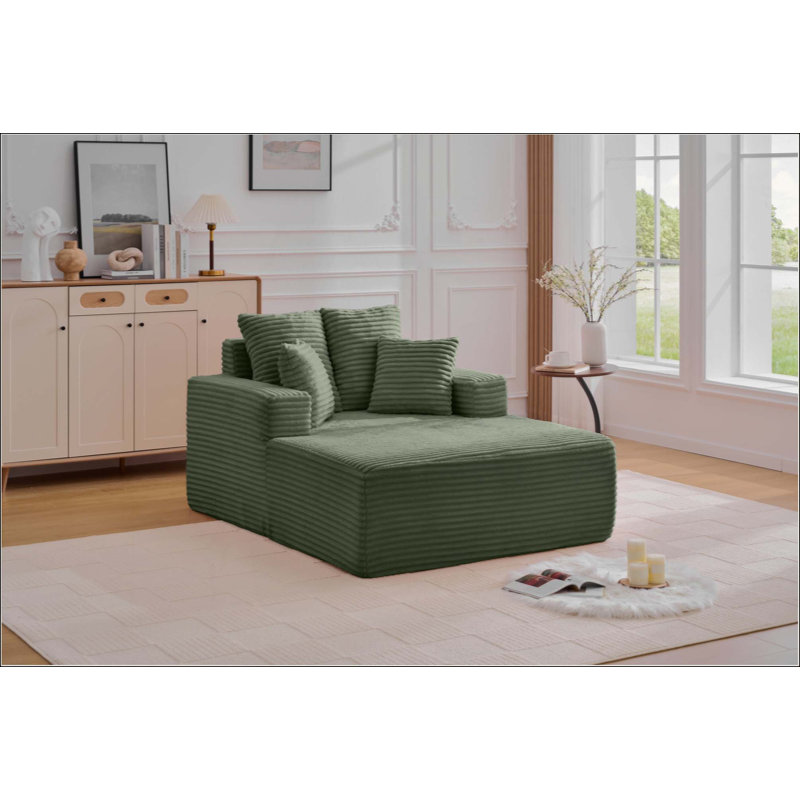 Chaise longue surdimensionnée intérieure, canapé-lit rembourré moderne en velours côtelé à assise profonde avec coussins décoratifs et accoudoirs, canapé-lit pour salon, appartement de chambre à coucher