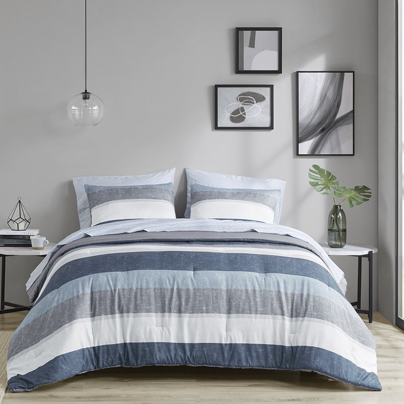 Stripe Comforter With Matching Sheets - Filling Grey, Navy, Blue Bedding