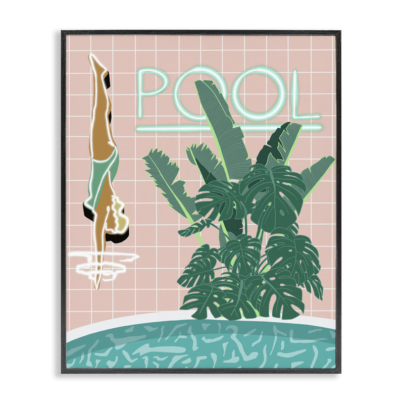 Art de giclée de piscine rétro par Jen Bucheli, Giclée encadrée noir minuit, H 14 po x l 11 po