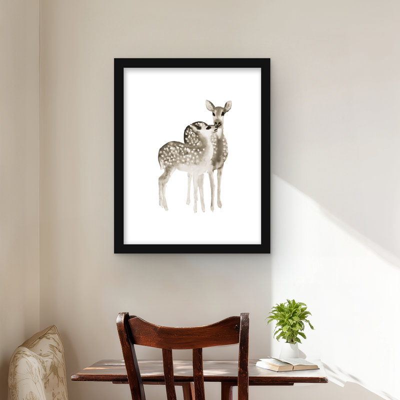 Sépia amour de faons - reproduction encadrée mat pour décorations des Fêtes