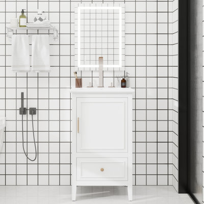 Meuble-lavabo de 20 po avec lavabo, armoire de salle de bain avec porte, tablette de porte et patins réglables, tiroir