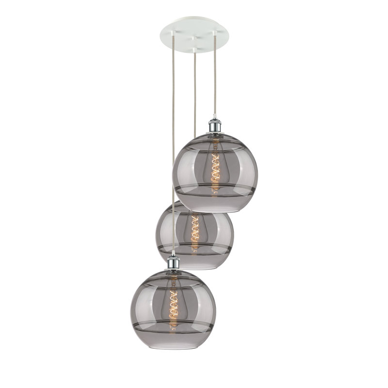 Luminaire suspendu en grappe à 3 lumières Chartoff, H 40,88 po x l 18,5 po x P 18,5 po, Transparent, Chrome poli blanc