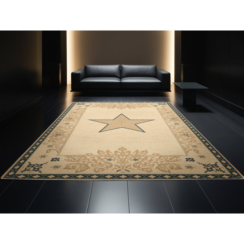 Soft Plush Farrer July 4Th Modern & Contemporary Abstract Area Rug in Brown – Beige Binding, 7x9