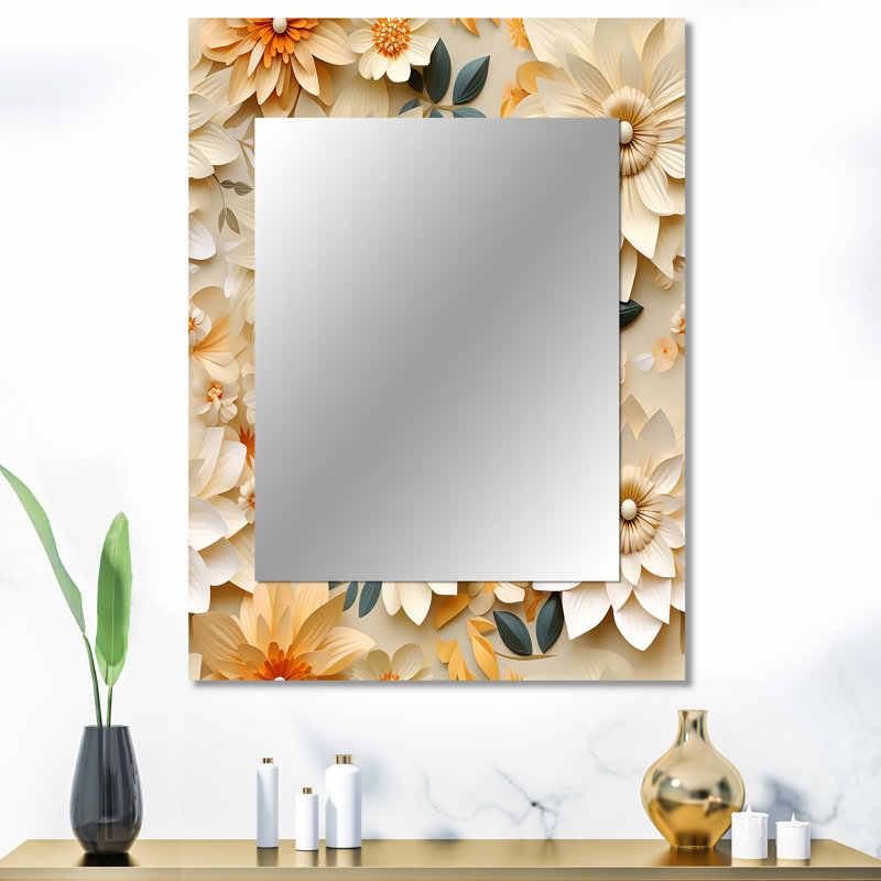 Dahlia Ardele blanc et beige Floral Bloom - grand miroir floral, 40 po x 30 po