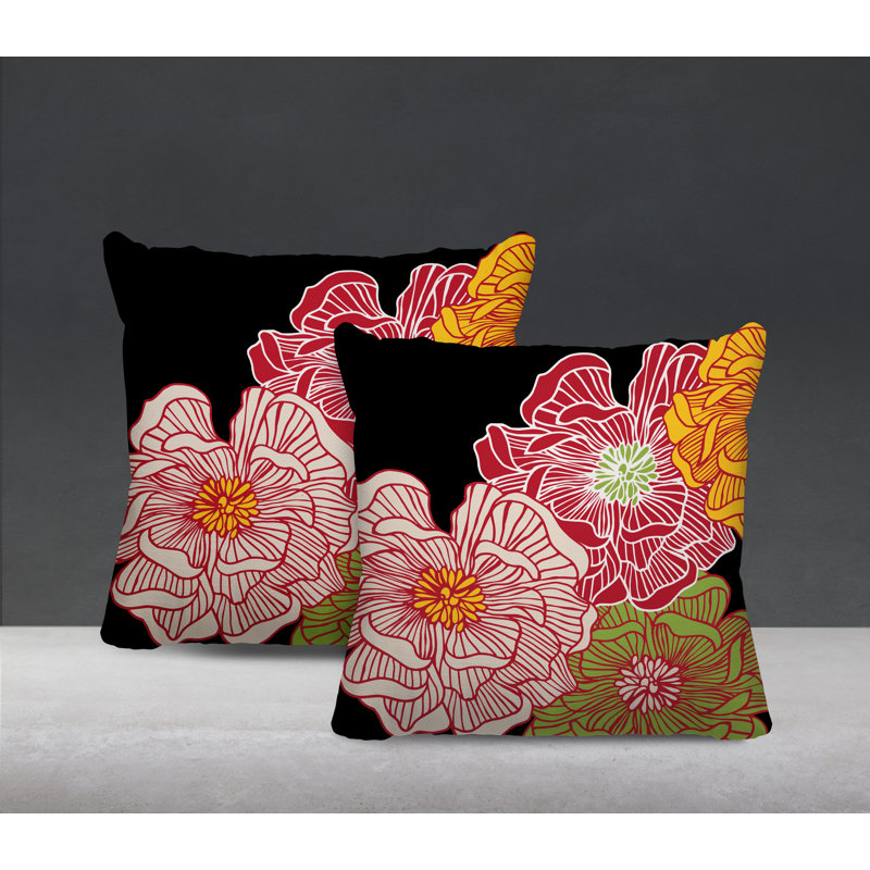 Floral Outdoor Reversible Throw Pillow, 19W" x 19H", Red