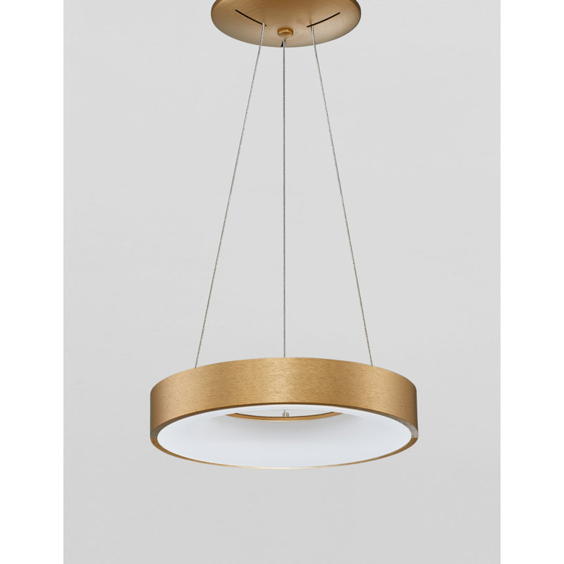 1 - Light LED Drum Pendant, 120cm H x 38cm W x 38cm D, Gold