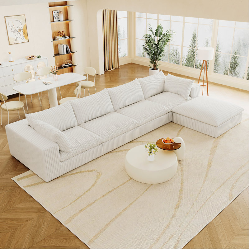 Canapé d'intérieur, canapé avec coussin amovible, 24" H x 157.6" W x 78.8" D, White