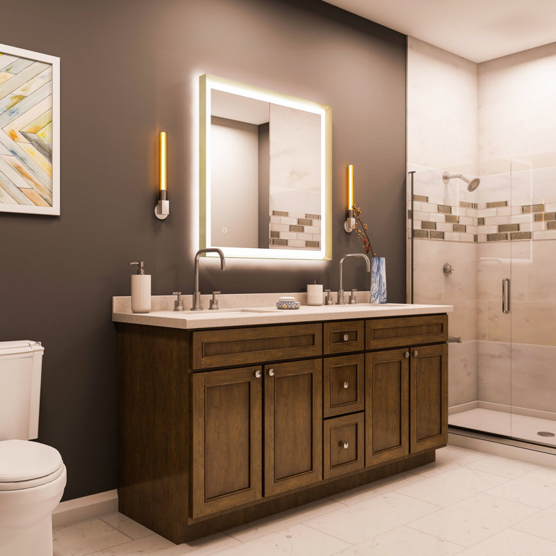 LED Lighted Bathroom Vanity Mirror with Frontlit and Backlit Stepless 3 Colours Temperature Light & Anti-fog Wall Mirror