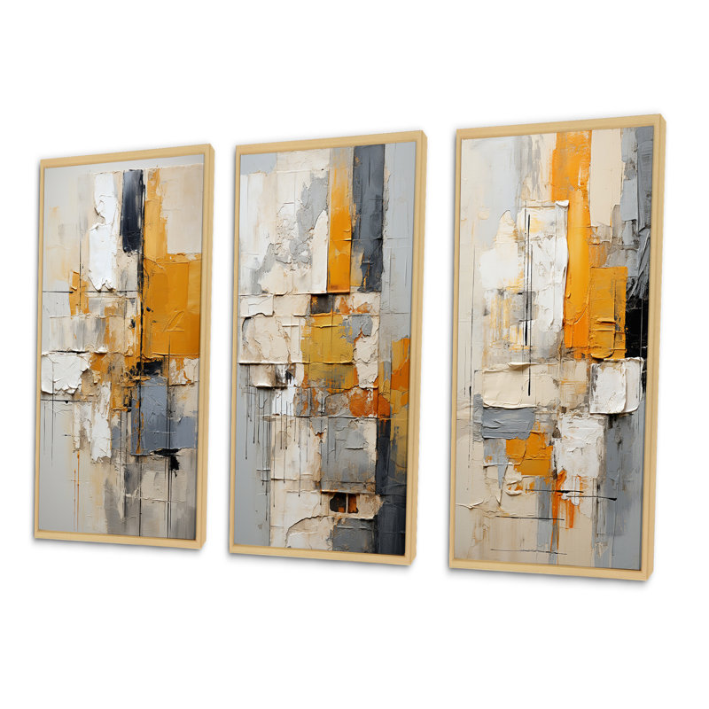 3 pièces sur toile - Assemblage abstrait, Encadrement brun, H 20 po x l 36 po